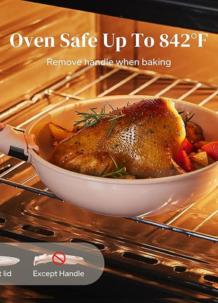 Redchef Ceramic Cookware Set, Removable Handle Pots and Pans Non-Stick, Rv Cookware Set, Non-Toxic Pots and Pans Set No PFAS, PTFE, PFOA, Detachable Pots and Pans, Dishwasher & Oven Safe (Pink)