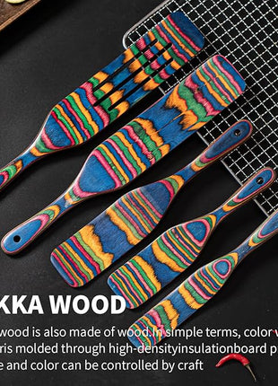 Pakkawood Spurtle Set, Gudamaye 5 Pcs Pakkawood Kitchen Utensils, Wooden Spoons for Cooking, Wooden Utensils for Cooking, Spurtles Kitchen Tools As Seen On Tv, Camping Cookware, Halloween Decorations