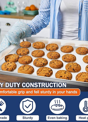 P&P CHEF 19.6 Inch Baking Cookie Sheet, Oven Pan Tray Stainless Steel Sheet Pan for Kitchen, Oven Bakeware for Multi Uses, Shiny Look & Dishwasher Safe, Healthy & Heavy Duty, 1Pc
