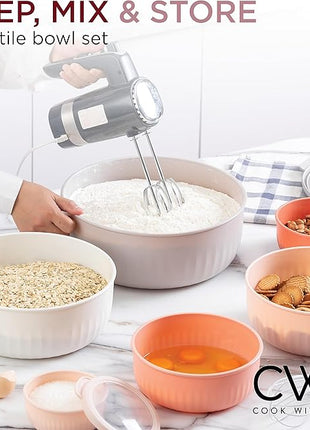 COOK WITH COLOR Prep Bowls with Lids- 12 Piece Nesting Plastic Small Mixing Bowl Set with Lids (Multi Colored), Grey/Pink