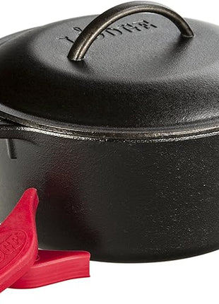 Lodge Cast Iron Dutch Oven with Handle Holders, 5 quart, Black/Red