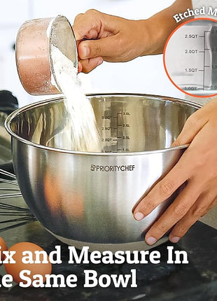 Priority Chef Premium Mixing Bowls With Lids Set, Airtight Lids, Thicker Stainless Steel, Non-Slip Base, 5 Nesting Steel Bowls for Kitchen, Large Prep Metal Bowl Set 1.5/2/3/4/5 Qt, Khaki