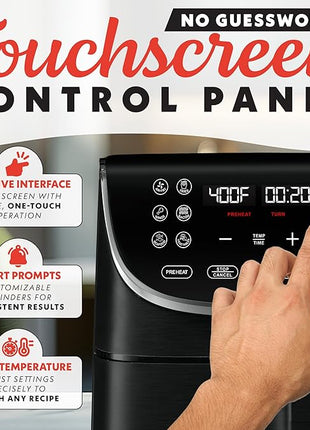 Gourmia Air Fryer - 7 Qt Large Capacity, FryForce 360º, Digital Display with 12 Presets, Roast, Bake, Broil, Dehydrate, Dishwasher Safe Accessories, Black