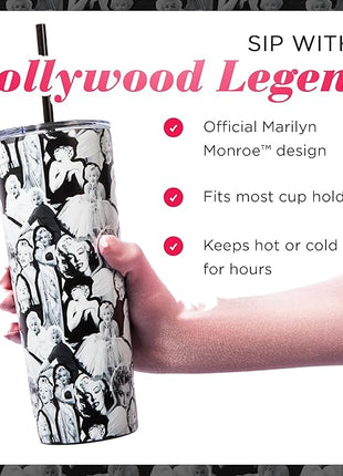Dragon Glassware x Marilyn Monroe Vacuum Insulated Tumbler with Lid and Straw - 24 oz Tumbler Cup with 2 Straws - Stainless Steel Tumbler with Straw for Water, Iced Tea