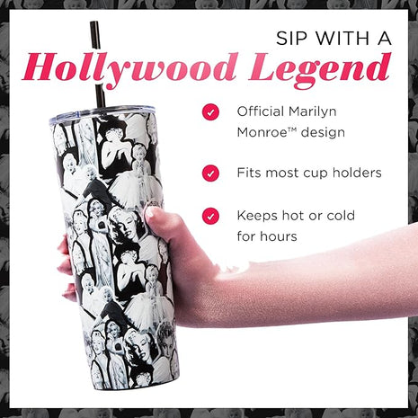 Dragon Glassware x Marilyn Monroe Vacuum Insulated Tumbler with Lid and Straw - 24 oz Tumbler Cup with 2 Straws - Stainless Steel Tumbler with Straw for Water, Iced Tea