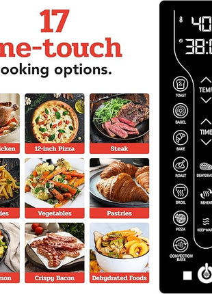 Gourmia Toaster Oven Air Fryer Combo 17 cooking presets 1700W french door digital air fryer oven 24L capacity accessories, convection rack, baking pan tray recipe book GTF7460,Large,Black