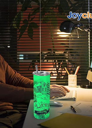 Joyclub 8 Pack Sublimation Tumblers Glow in the Dark 20 oz Bulk Blank Tumblers Skinny Straight Flat Bottom Cups White with Lid and Straw