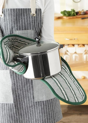 DII Double Strip Chef Kitchen Cooking & Baking Collection, Double Oven Mitt, 35x7.5, Dark Green