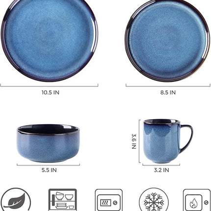 LERATIO Ceramic Dinnerware Sets for 4,16-PieceReactive Glaze Plates and Bowls Set with Mugs,Highly Chip and Crack Resistant | Dishwasher,Microwave & Oven Safe Dishes set-Blue