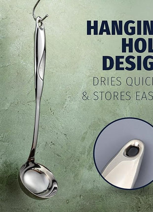 Zulay Kitchen Stainless Steel Soup Ladle - 13” Large Ladle for Soups, Stews & Sauces - Durable, Heat-Resistant, Rust-Proof & Dishwasher Safe Kitchen Utensil with Ergonomic Handle