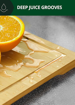 ROYAL CRAFT WOOD Wooden Cutting Boards for Kitchen Meal Prep & Serving - Bamboo Wood Serving Board with Deep Juice Groove Side Handles - Charcuterie & Chopping Butcher Block for Meat