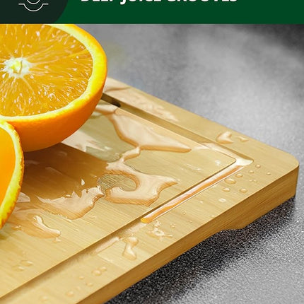 ROYAL CRAFT WOOD Wooden Cutting Boards for Kitchen Meal Prep & Serving - Bamboo Wood Serving Board with Deep Juice Groove Side Handles - Charcuterie & Chopping Butcher Block for Meat