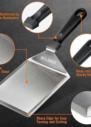HULISEN Stainless Steel Spatula 2 pcs, 6 x 5 Inch Large Metal Spatula with Cutting Edges, Griddle Spatula for Smashed Burger, Essential Flat Top Grill Accessories, Grill Spatula for Outdoor Grill