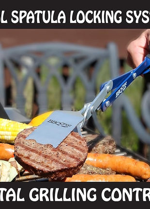 BBQCroc 3 in 1 Barbecue Tool 18-inch - Light and Long Tongs, Spatula and Grill Scraper (Blue) (18 inch Without Flashlight)