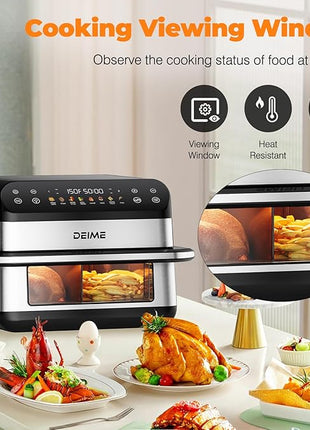 DEIME Dual Zone Air Fryer 10.6 QT Double 1800W Large Capacity Oven Air Fryers Healthy Cooker with 8 Preset, Large AirFryer for Families Visual Cooking Window, Non-Stick Basket, Included Recipe