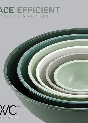 COOK WITH COLOR Mixing Bowls with Non Slip Bottom - 12 Piece Plastic Nesting Bowls Set includes 6 Prep Bowls and 6 Tritan Lids - Microwave Safe (Sage)