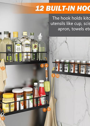 Spice Rack Wall Mounted 2 Pack, Space-Saving Spice Organizer for Spice Jars and Seasonings,Screw or Adhesive Hanging Spice Rack Organizer for Your Kitchen Cabinet,or Pantry Door