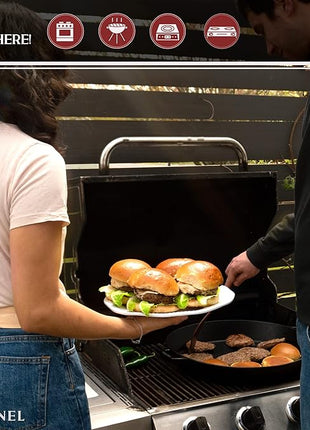 Cuisinel Cast Iron Skillet + Chainmail Scrubber Cleaner - 17"-Inch Dual Handle Braiser Frying Pan + Silicone Handle Covers - Pre-Seasoned Oven, Grill, BBQ, Stovetop, Fire Cookware - Indoor/Outdoor Use