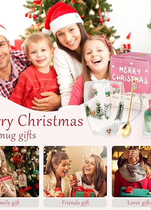 Christmas Gifts For Women Mom Friends Kids Grandma Men Cute Coffee Mugs with Christmas Socks Glass Espresso Tea Cups Kawaii Christmas Stocking Stuffers Decorations Presents Funny White Elephant Gifts