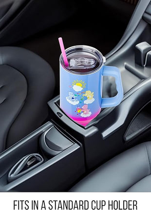 Silver Buffalo Care Bears Ombre Stainless Steel Travel Tumbler With Handle, Lid, and Reusable Straw | Holds 40 Ounces