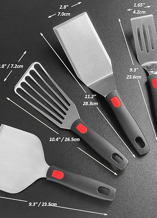 Stainless Steel Spatula Set with Heat Resistant Silicone Handle, VOVOLY Metal Spatulas For Kitchen Use, Thickened Smash Burger Spatula, Mini Brownie Spatula, Fish Flipper, Grill Scraper