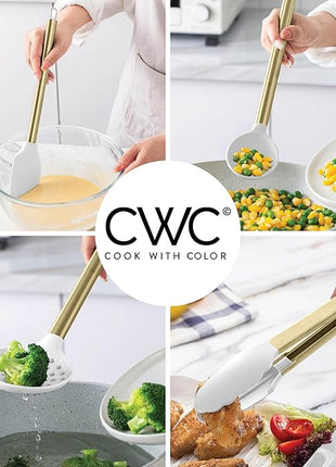 COOK WITH COLOR Silicone Cooking Utensils, Kitchen Utensil Set, Easy to Clean Silicone Kitchen Utensils, Cooking Utensils for Nonstick Cookware, Kitchen Gadgets Set with Holder, 10 Pieces