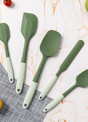 Silicone Spatula Set, 5 Piece Food Grade Rubber Spatulas for Baking, Cooking, and Mixing High Heat Resistant Non Stick Dishwasher Safe BPA-Free (Two colors - Green)