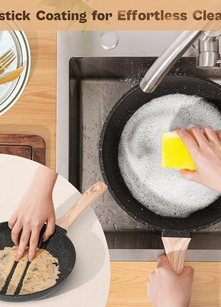 13 Pcs Pots and Pans Set, Nonstick Cookware Sets Black Granite Induction Cookware, Non-toxic Healthy Non stick Kitchen Cooking Set with Frying Pans Set, Saucepans (PFAS/PFOA/PFOS Free)