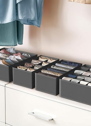 Simple Houseware 4-Pack Drawer Organizer Set - Closet Dividers for Underwear, Socks, Bras, Scarves, Ties - Foldable Non-Woven Storage Boxes, Dark Gray