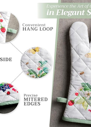 Maison d' Hermine Oven Gloves 100% Cotton Oven Mitt 7" x 13" with Loop Heat Resistant, BBQ, Cooking Gloves, Baking, Grilling, Kitchen, Handling Hot Pans Spring/Summer (Pack of 1, Printemps)