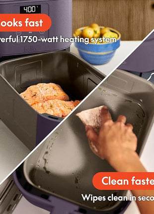 bella 6 Qt Slim Air Fryer, Fits-anywhere™ Kitchenware, EverGood™ Ceramic Nonstick Coating, Adjustable Temperature, 6 Preset Cooking Options, 60 Min Auto Shutoff w Audible Tone, 5lb Capacity, Plum