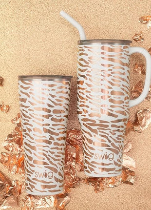 Swig Life 32oz Insulated Tumbler, Travel Coffee Tumbler with Lid, Cup Holder Friendly Travel Coffee Mug, Stainless Steel with Lid (Glamazon Rose)