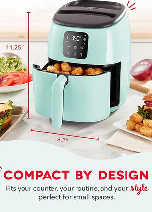 DASH Tasti-Crisp™ Electric Air Fryer Oven, 2.6 Qt., Aqua – Compact Air Fryer for Healthier Food in Minutes, Ideal for Small Spaces - Auto Shut Off, Digital, 1000-Watt