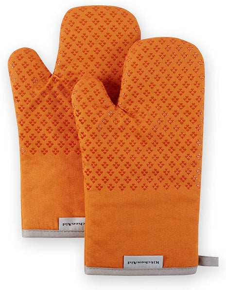 KitchenAid Asteroid Oven Mitt Set, 7"x12.5", Honey Orange, 2 Piece