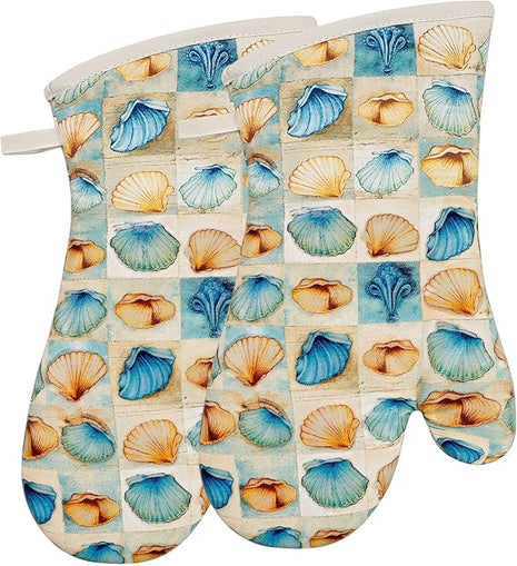 Oven Mitts Gloves 1 Pair Heat Resistant 480 ℉ Non Slip Clear Silicone Printed Shell Comfortable Cotton Lining Kitchen Men Cooking Barbecue Machine Washable (Shell, Beige Mitts)