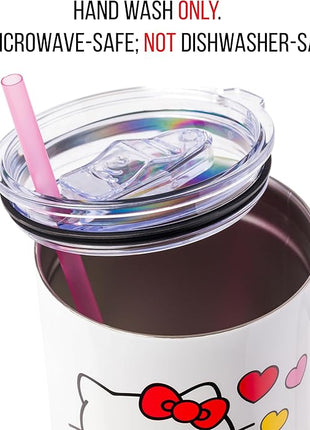 Silver Buffalo Sanrio Hello Kitty Name and Hearts Stainless Steel Tumbler with Handle and Straw, Fits in Standard Cup Holder, 40 Ounces