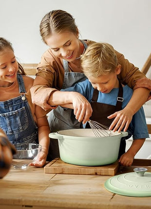 Overmont Enameled Cast Iron Dutch Oven - 5.5QT Pot with Lid Cookbook & Cotton Potholders - Heavy-Duty Cookware for Braising, Stews, Roasting, Bread Baking Verdant