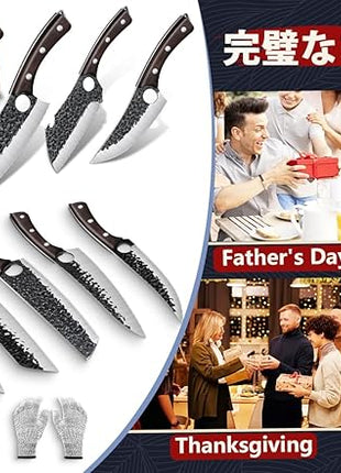 Serbian Chef Knife Set, Hand Forged Butcher Knife Set with Knife Bag, High Carbon Steel Kitchen Knives Set Meat Cleaver Boning Knife Viking Knives for Brisket Trimming, Gifts for Dad