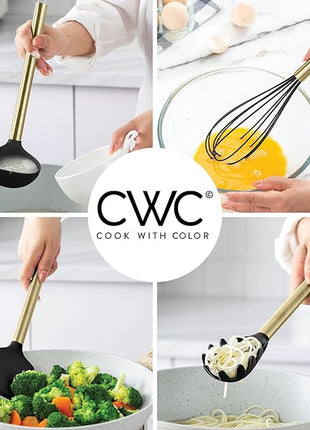 COOK WITH COLOR Silicone Cooking Utensils, Kitchen Utensil Set, Easy to Clean Silicone Kitchen Utensils, Cooking Utensils for Nonstick Cookware, Kitchen Gadgets Set with Holder, 10 Pieces