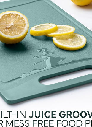 COOK WITH COLOR Non-Slip Cutting Board Set – Kitchen Essentials with Easy Grip Handle for Meat, Veggies, and Fruits, 3 Cutting Boards, Teal