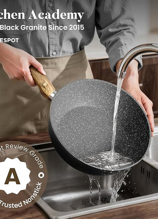 Kitchen Academy Induction Cookware Sets - 12 Piece Gray Cooking Pan Set, Granite Nonstick Pots and Pans Set