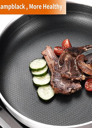 DELARLO Tri-Ply Stainless Steel 10 Inch Deep Frying Pan 3QT Saute Pan With Lid, Induction Compatible Chef Cooking Pan with lid, Dishwasher & Oven Safe