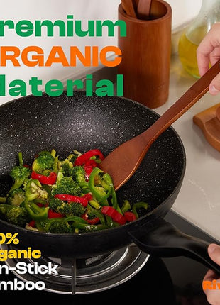 Riveira Premium Brown Bamboo Wooden Spoons for Cooking Set of 3 – Premium Brown Bamboo Wooden Cooking Utensils, Wooden Spatula, Wooden Spoon - Premium Quality Wooden Utensil Set for Non-Toxic Cooking