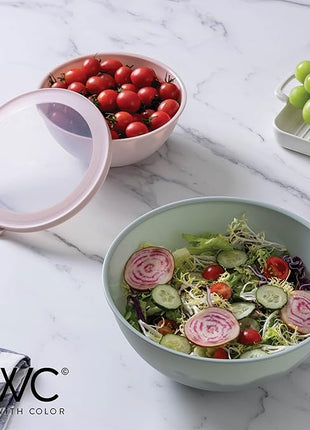 COOK WITH COLOR Mixing Bowls with TPR Lids - 12 Piece Plastic Nesting Bowls Set includes 6 Prep Bowls and 6 Lids, Microwave Safe (Teal)