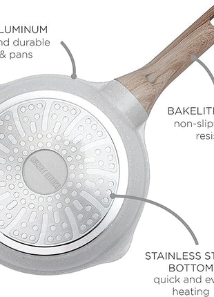 Country Kitchen Non-Stick Cast Aluminum Cookware Set - Durable Kitchen Cookware for Everyday Cooking, Cream, 11 Pc.