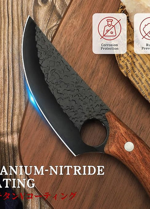 Original Huusk Knife Japan Kitchen Boning Chef Husk Knife for Everyday Use, Camping and BBQ - Premium Black Titanium Coated Blade with Sheath & Gift Box