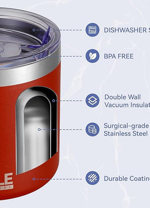 HASLE OUTFITTERS 10oz Insulated Tumblers with Lid and Straw,Stainless Steel Tumbler Travel Coffee Mug,Double Wall Reusable Tumbler Cup for Iced and Hot Drinks(Red,1 Pack