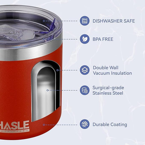 HASLE OUTFITTERS 10oz Insulated Tumblers with Lid and Straw,Stainless Steel Tumbler Travel Coffee Mug,Double Wall Reusable Tumbler Cup for Iced and Hot Drinks(Red,1 Pack