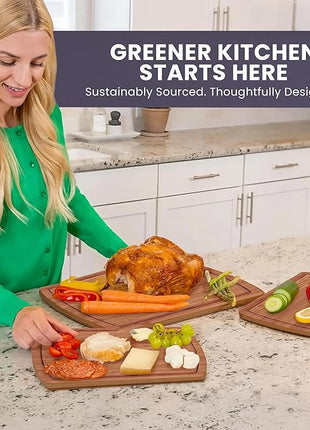 Organic Bamboo Cutting Boards for Kitchen Set of 3 with Lifetime Replacements- Non Toxic Wood Chopping Board for Charcuterie, Meat, Vegetables and Fruits - Ideal Kitchen Gifts for Home Chefs