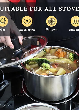 Meythway 𝐔𝐏𝐆𝐑𝐀𝐃𝐄 Stainless Steel Pots and Pans Set Non Toxic, 6PCs Kitchen Cookware Sets with Stay-Cool Handles, Non-Stick, Dishwasher Safe&Compatible with All Stovetops(Gas,Electric&Induction)